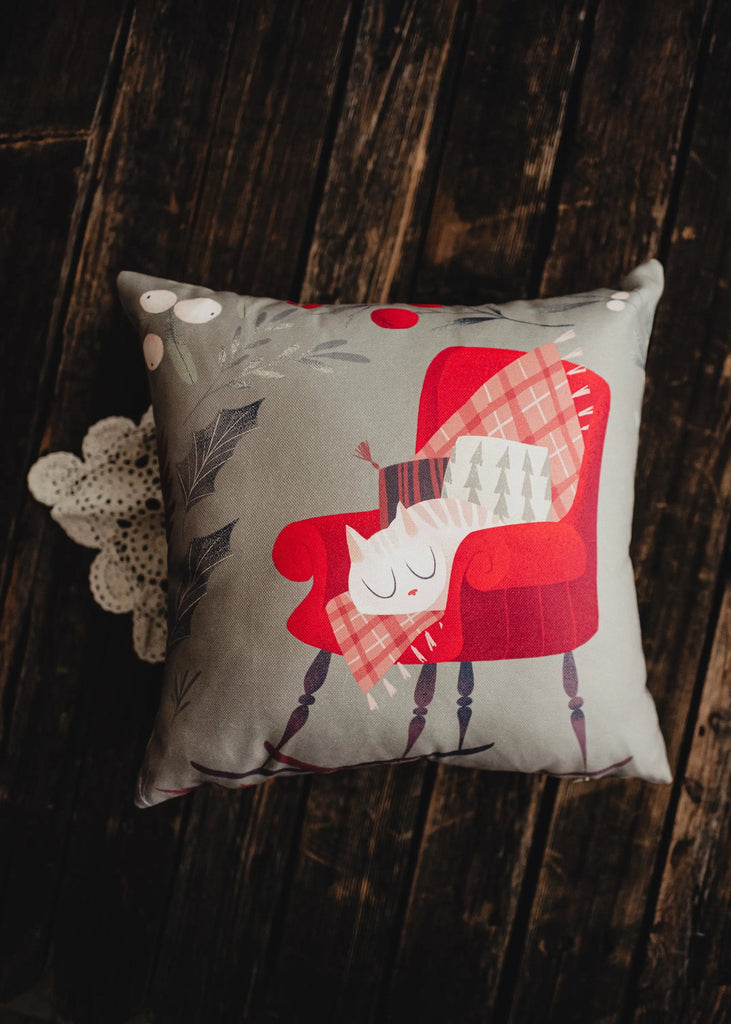 Christmas Kitty on Chair | Throw Pillow | Cute Home Decor | Christmas Home Decor | Throw Pillows for Couch | Home Decor Christmas | Mom Gift UniikPillows