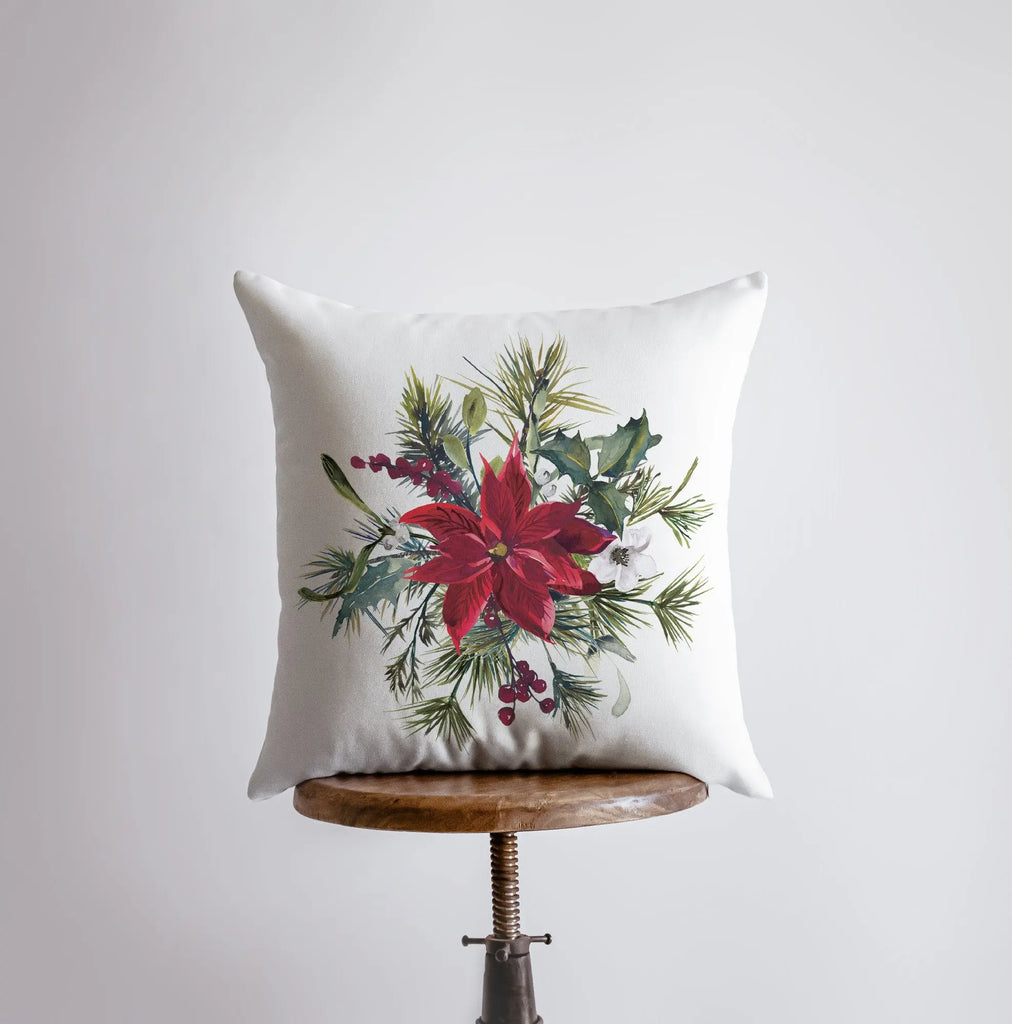 Christmas Poinsettia with Holly Throw Pillow Cover | Holiday Decor | Christmas Throw Pillow | Christmas Home Decor | Elegant Luxury Decor UniikPillows