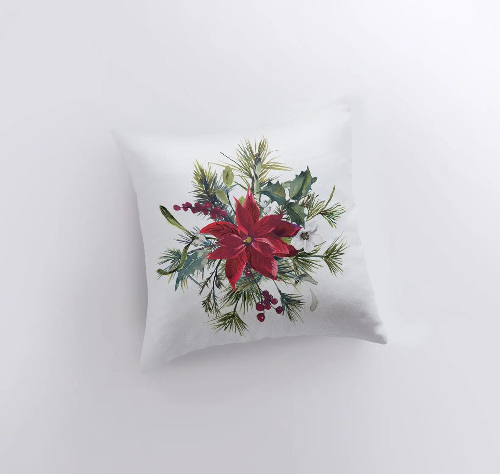 Christmas Poinsettia with Holly Throw Pillow Cover | Holiday Decor | Christmas Throw Pillow | Christmas Home Decor | Elegant Luxury Decor UniikPillows