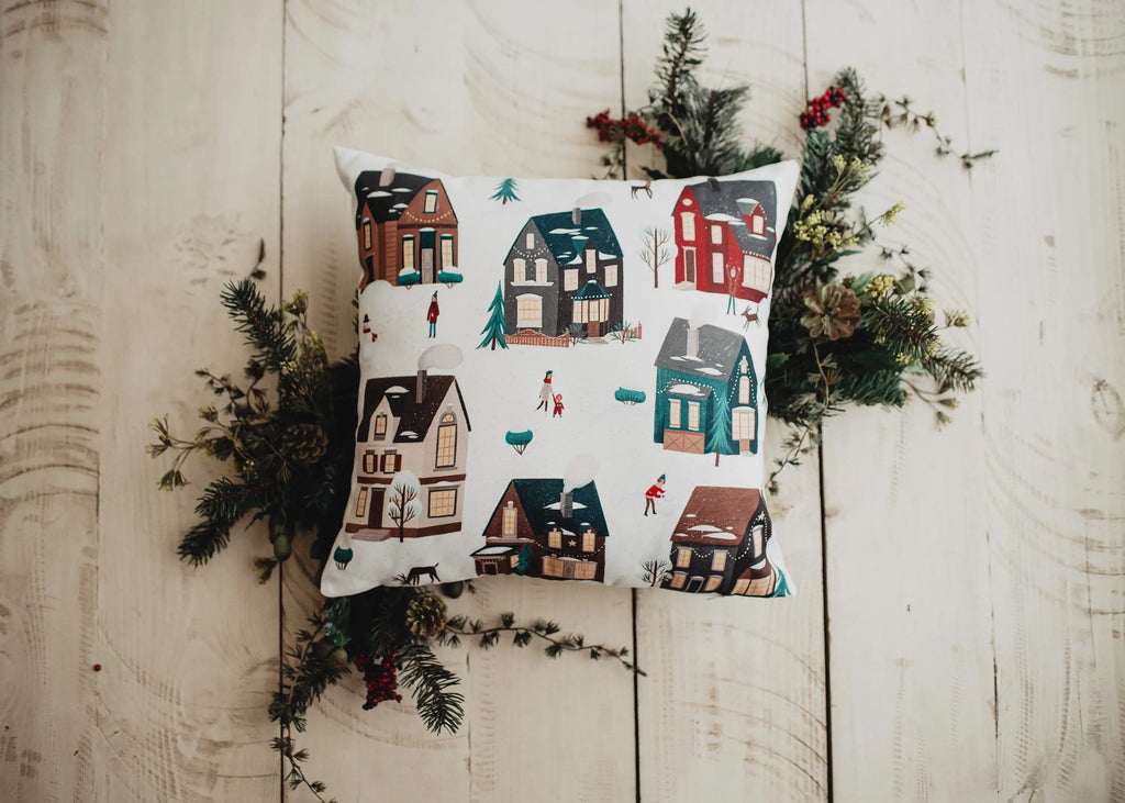 Christmas Village Houses Throw Pillow Cover |  | Christmas tree | Christmas Gifts | Room Decor | Mom Gift | Aaesthetic Room Decor UniikPillows