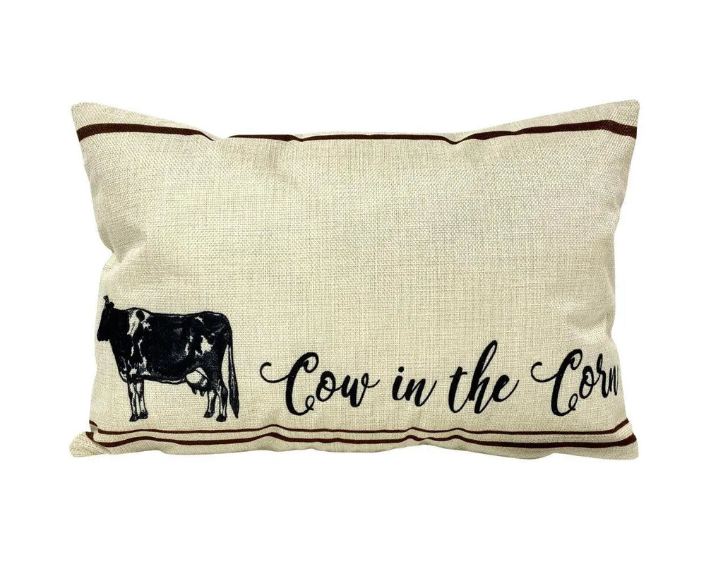 Cow in the Corn | Pillow Cover | 18 x 12 | Primitive Decor | Vintage Farm Cow Farmhouse | Farmhouse Decor | Throw Pillows | Cabin Decor UniikPillows