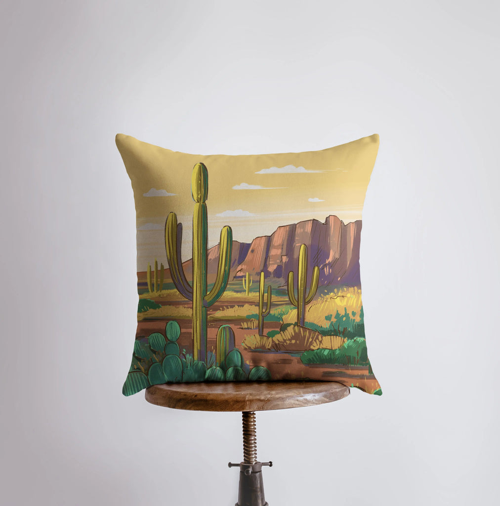 Desert Art | Arizona Blue Sky and Sunset | Desert Cactus | Arizona Gifts | Arizona Art | Desert Painting | Saguaro Cactus | Home Decor UniikPillows