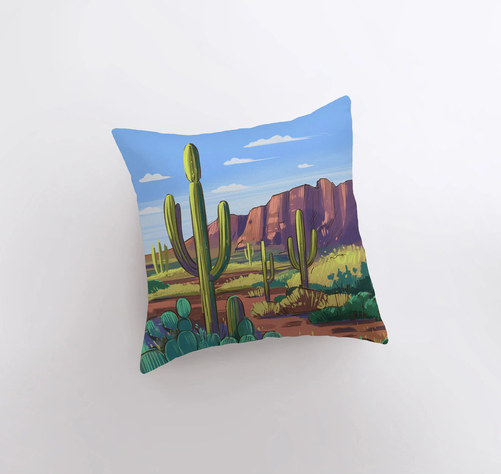 Desert Art | Arizona Blue Sky and Sunset | Desert Cactus | Arizona Gifts | Arizona Art | Desert Painting | Saguaro Cactus | Home Decor UniikPillows