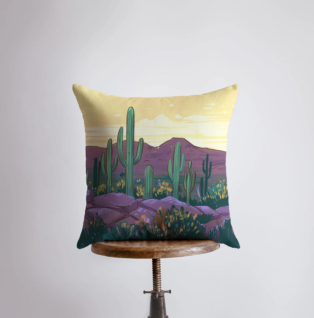 Desert Art | Arizona Sunrise and Pink Sunset | Desert Cactus | Arizona Gifts | Arizona Art | Desert Painting | Saguaro Cactus | Home Decor - UniikPillows