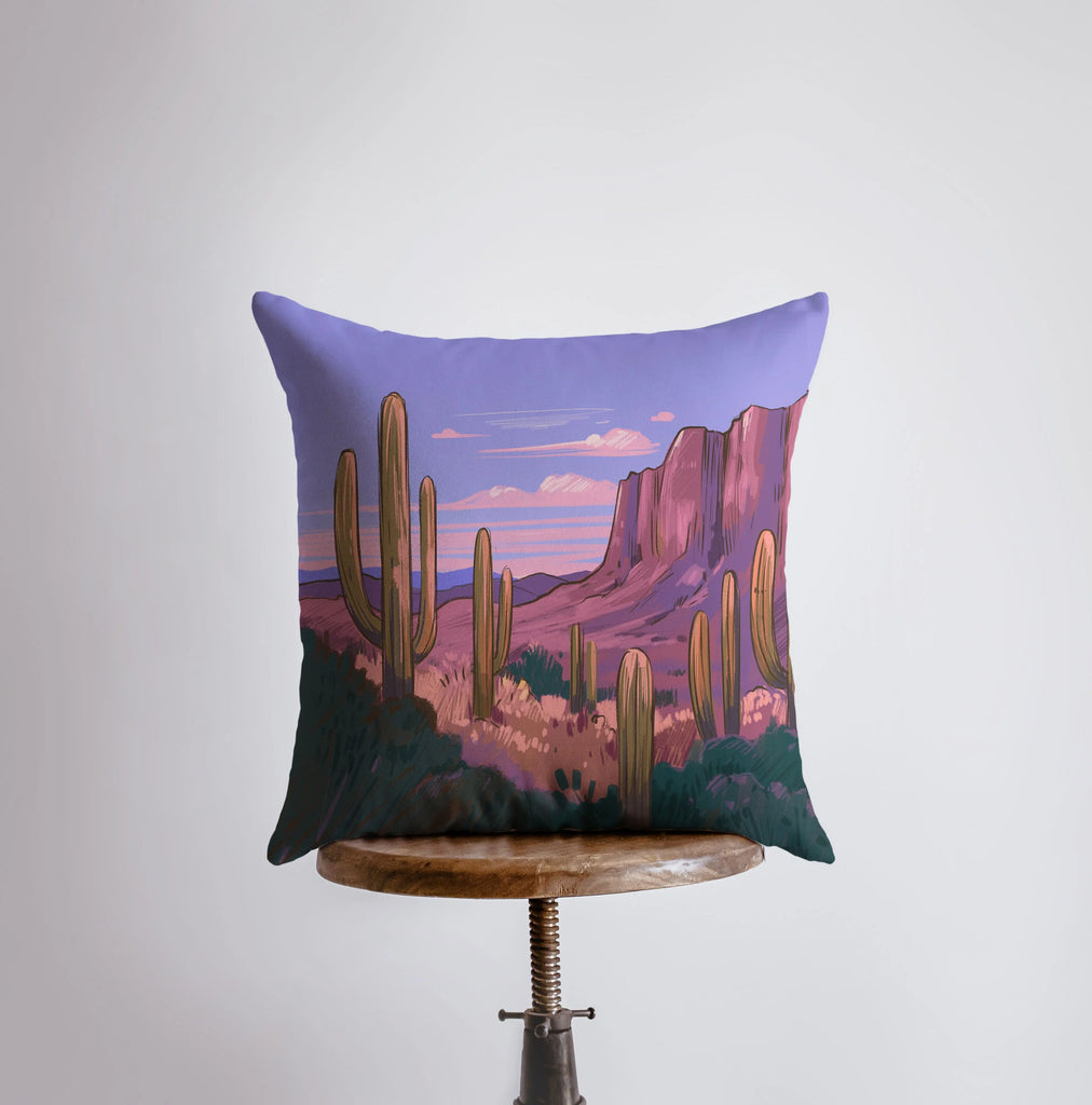 Desert Art | Arizona Sunrise and Purple Sunset | Desert Cactus | Arizona Gifts | Arizona Art | Desert Painting | Saguaro Cactus | Home Decor - UniikPillows