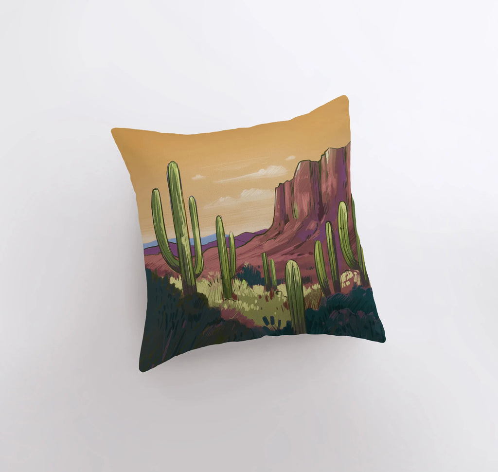 Desert Art | Arizona Sunrise and Purple Sunset | Desert Cactus | Arizona Gifts | Arizona Art | Desert Painting | Saguaro Cactus | Home Decor - UniikPillows