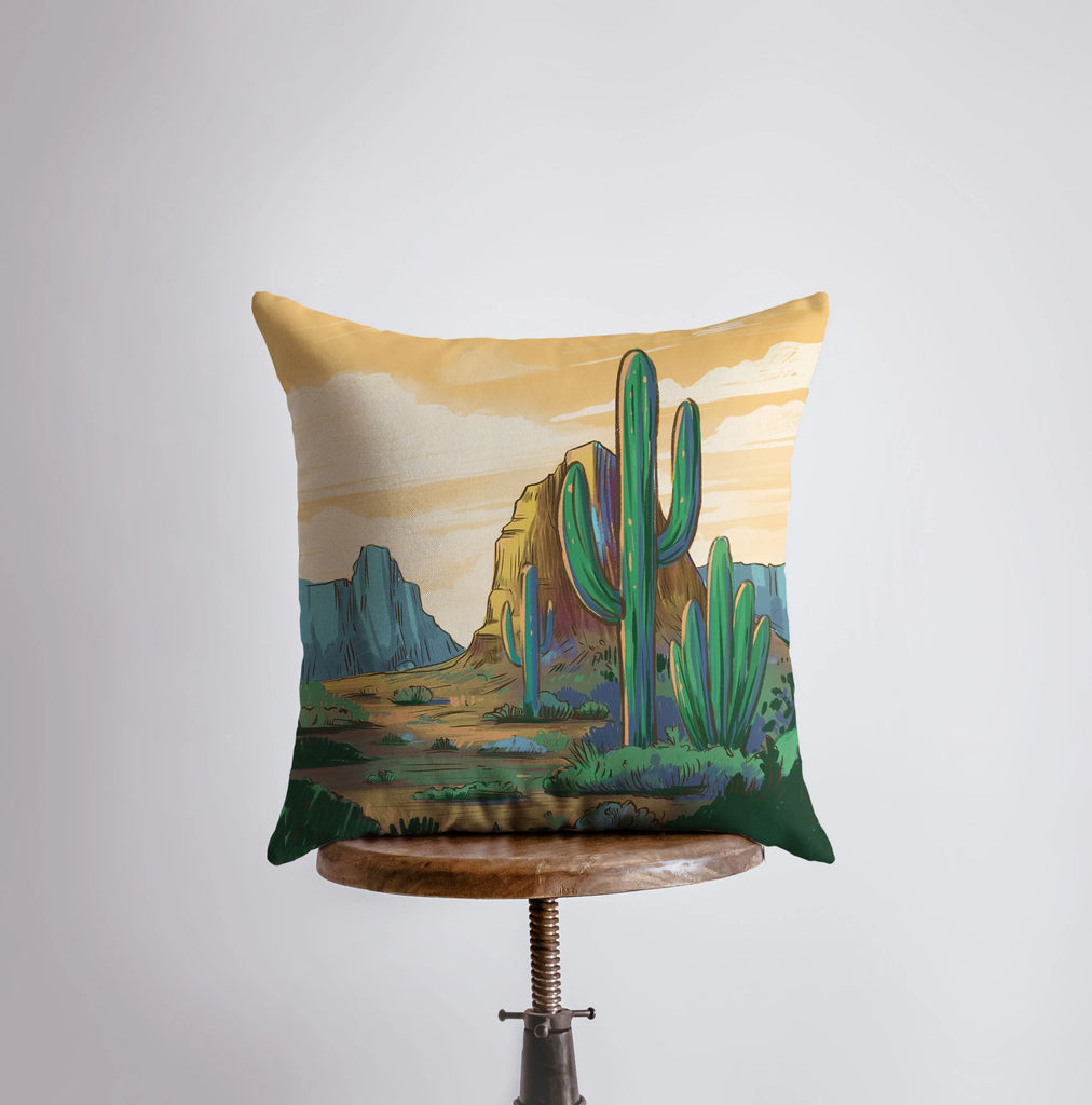 Desert Art | Arizona Sunrise and Sunset | Desert Cactus | Arizona Gifts | Arizona Art | Desert Painting | Saguaro Cactus | Home Decor - UniikPillows