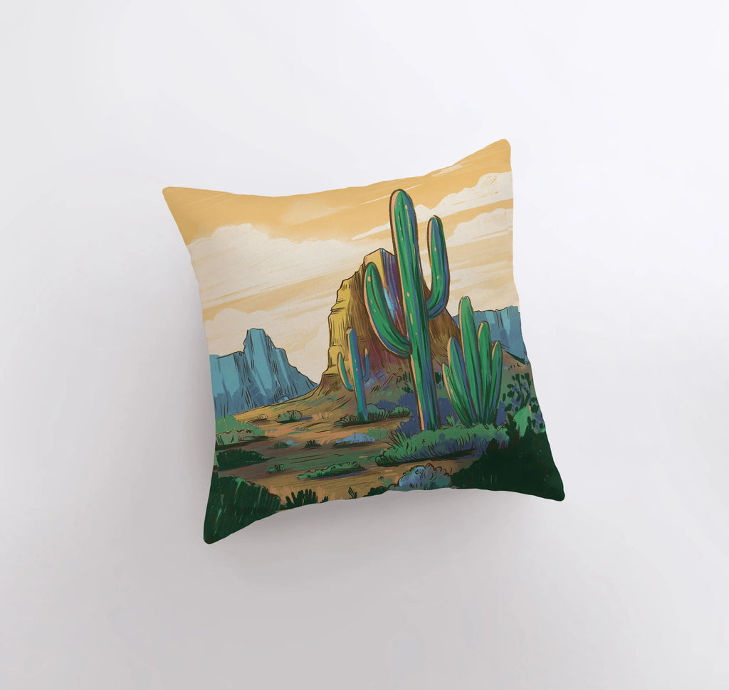 Desert Art | Arizona Sunrise and Sunset | Desert Cactus | Arizona Gifts | Arizona Art | Desert Painting | Saguaro Cactus | Home Decor - UniikPillows
