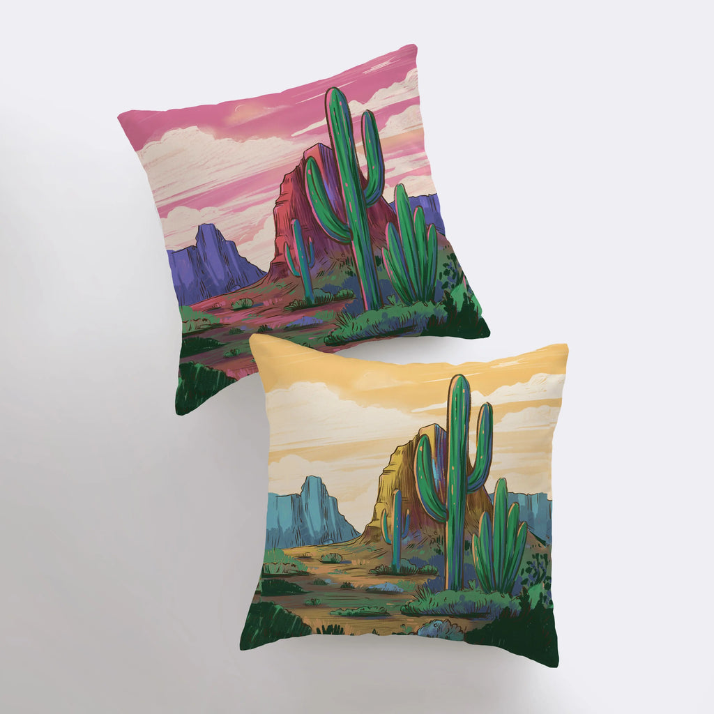 Desert Art | Arizona Sunrise and Sunset | Desert Cactus | Arizona Gifts | Arizona Art | Desert Painting | Saguaro Cactus | Home Decor - UniikPillows