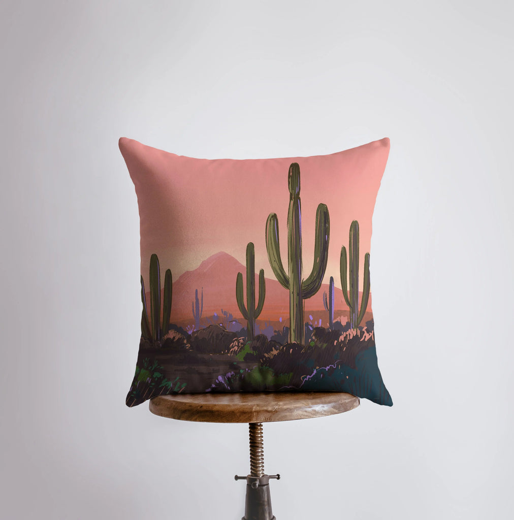 Desert Art | Arizona Yellow Sunrise and Sunset | Desert Cactus | Arizona Gifts | Arizona Art | Desert Painting | Saguaro Cactus | Home Decor - UniikPillows