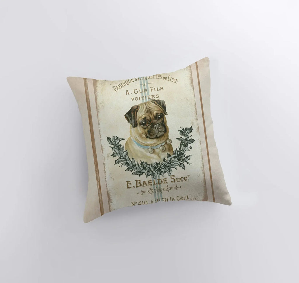 Dog | Vintage French Pug Design Pillow Cover | Farmhouse Decor | Home Décor |   Dog Mom Gift | Dog Lover Gift UniikPillows