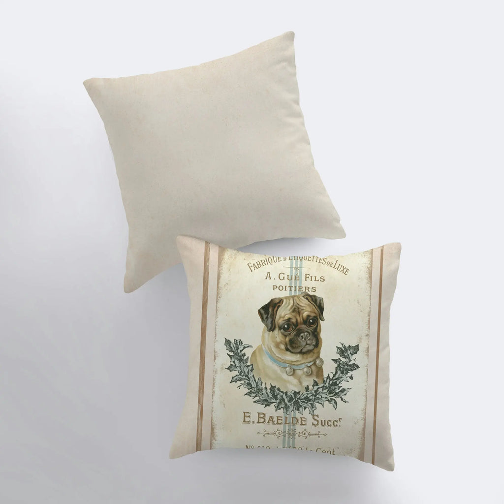 Dog | Vintage French Pug Design Pillow Cover | Farmhouse Decor | Home Décor |   Dog Mom Gift | Dog Lover Gift UniikPillows