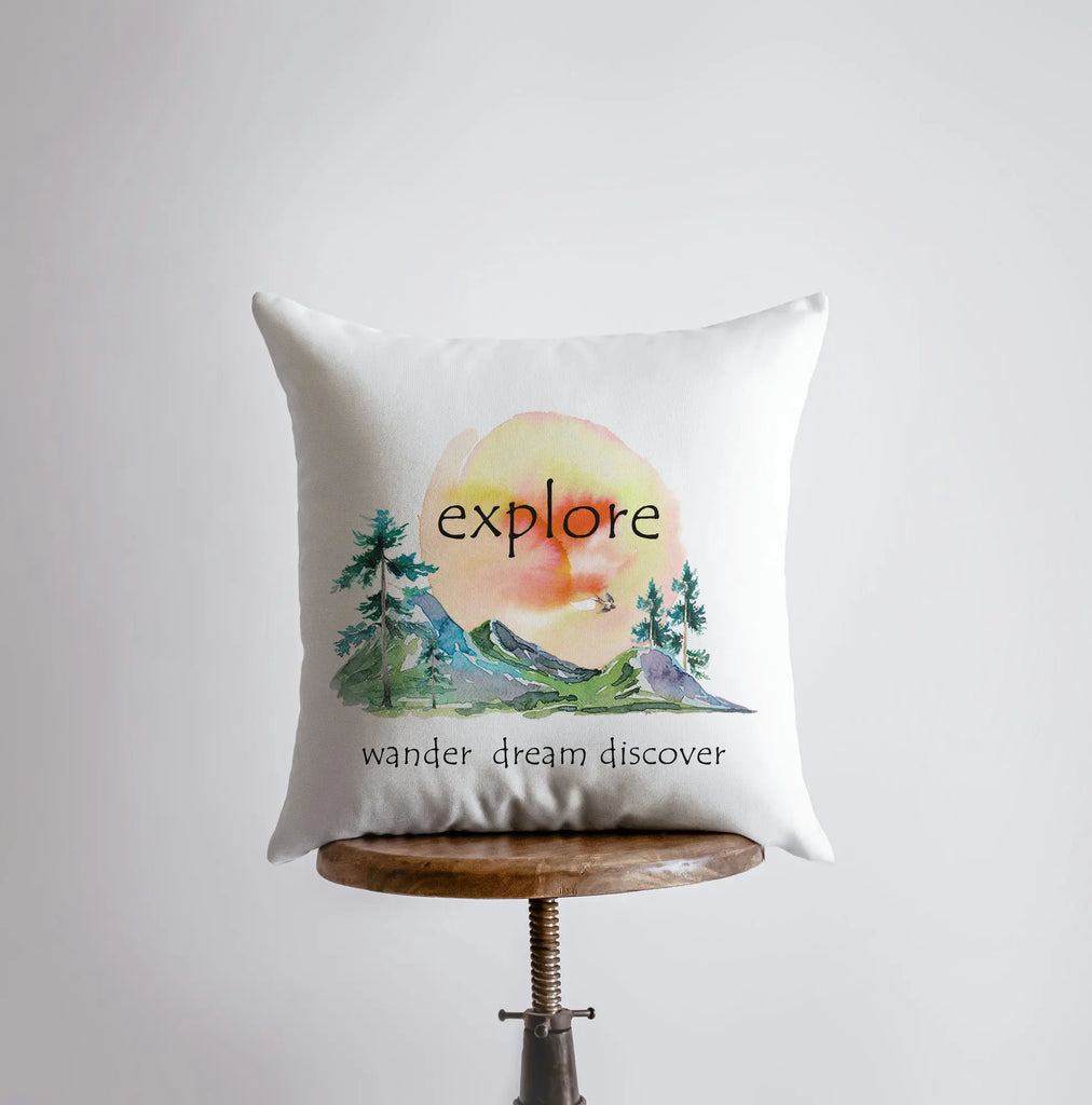 Explore Wander Dream Discover | Pillow Cover | Wander Lust | Throw Pillow | Home Decor | Unique Gift | Gifts for Travelers | Room Decor UniikPillows