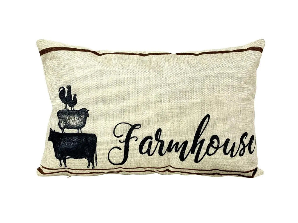 Farmhouse Stacked Animals | Pillow Cover | 18 x 12 | Primitive Decor | Cow Sheet Rooster | Farmhouse Decor | Throw Pillows | Cabin Decor UniikPillows