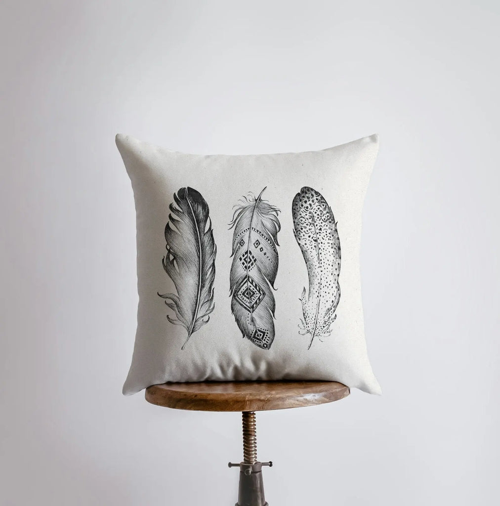 Feathers | Pillow Cover | Owl Drawing | Throw Pillow | Home Decor | Wilderness | Owl | Country Decor | Aesthetic Room Decor | Gift For her UniikPillows
