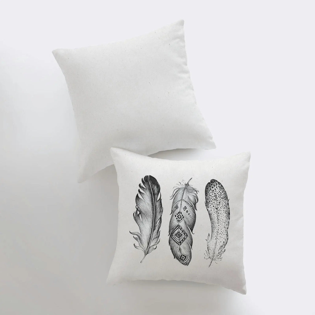 Feathers | Pillow Cover | Owl Drawing | Throw Pillow | Home Decor | Wilderness | Owl | Country Decor | Aesthetic Room Decor | Gift For her UniikPillows