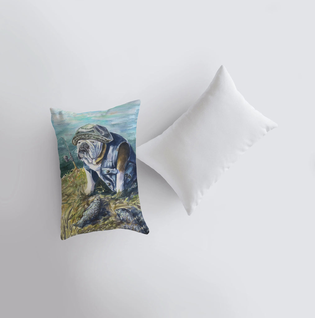 Fishing Bulldog Watercolor | 12x18 | Pillow Cover | Dog Lover | Home Decor | Dog Lover Gift | Dog Gifts | Dog Mom | Bedroom Decor UniikPillows
