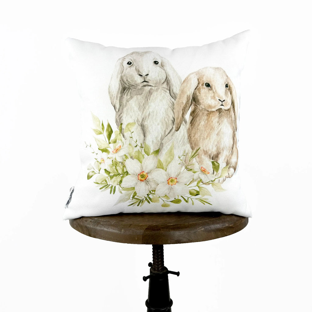 Floppy Ear Bunny Rabbits in Flowers | Easter Bunny Throw Pillows | Farmhouse Easter | Easter Throw Pillow | Bunny Pillow | UniikPillows UniikPillows