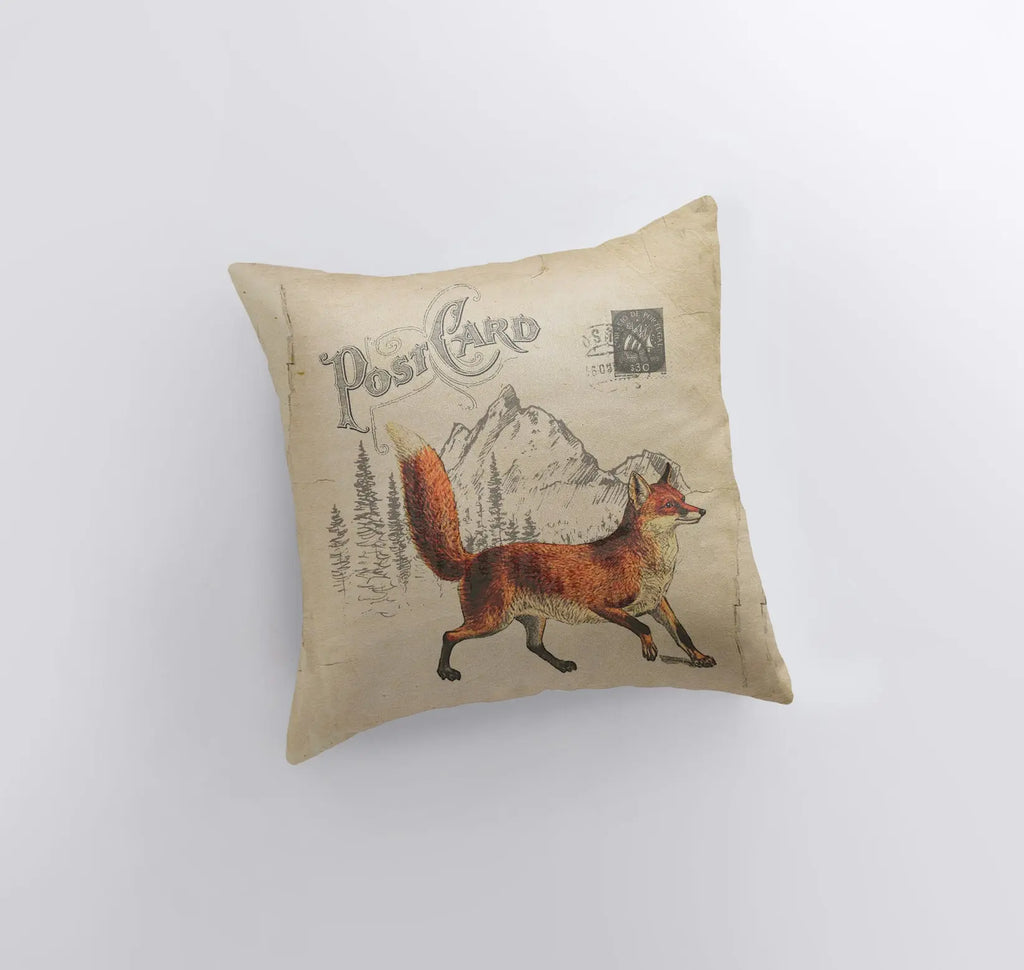 Fox Postcard | Pillow Cover | Postcard Pillow | Farmhouse Decor | Home Decor | Animals | Cute Animals | Watercolor Animals | Wild Animals UniikPillows