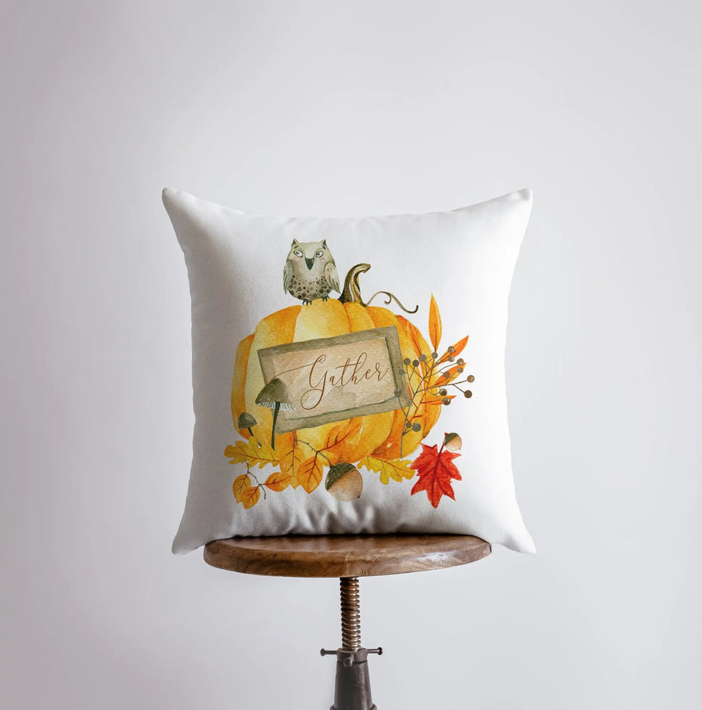 Gather Pumpkin Harvest Pillow Cover |  Primitive Pumpkin Decor | Farmhouse Pillows | Country Decor | Fall Throw Pillows | Cute Throw Pillows UniikPillows