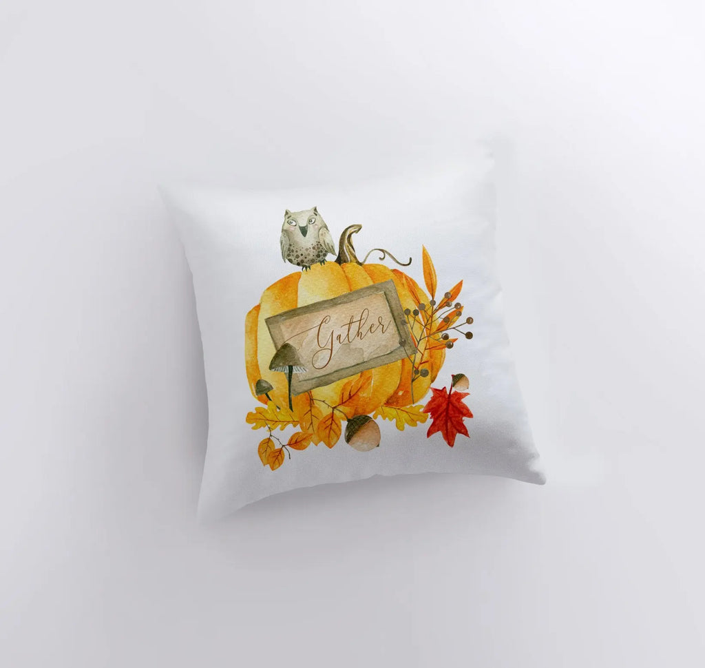 Gather Pumpkin Harvest Pillow Cover |  Primitive Pumpkin Decor | Farmhouse Pillows | Country Decor | Fall Throw Pillows | Cute Throw Pillows UniikPillows