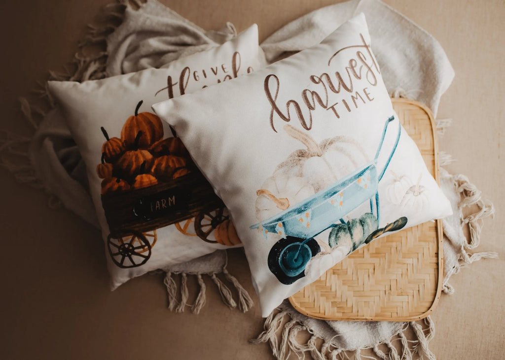 Give Thanks | Pumpkin Wagon Pillow | Farmhouse Pillows | Country Decor | Fall Throw Pillows | Cute Throw Pillow | Gift for her UniikPillows