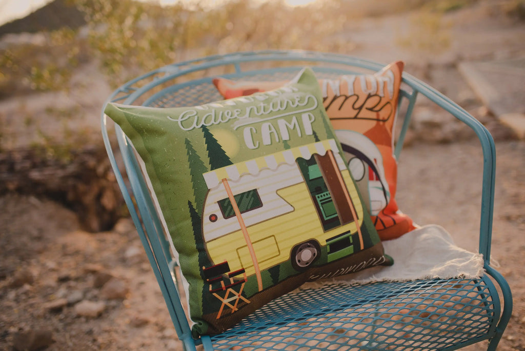 Happy Camper | Green | Pillow Cover | Camper Decorations | Throw Pillow | Vintage Camper | Camper Gifts | Camper Decor | Gift Ideas UniikPillows
