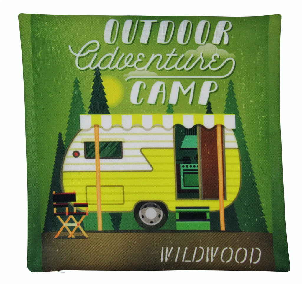 Happy Camper | Green | Pillow Cover | Camper Decorations | Throw Pillow | Vintage Camper | Camper Gifts | Camper Decor | Gift Ideas UniikPillows
