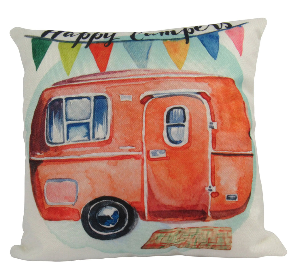 Happy Camper | Orange | Pillow Cover | Camper Decorations | Throw Pillow | Vintage Camper | Camper Gifts | Camper Decor | Gift Ideas UniikPillows