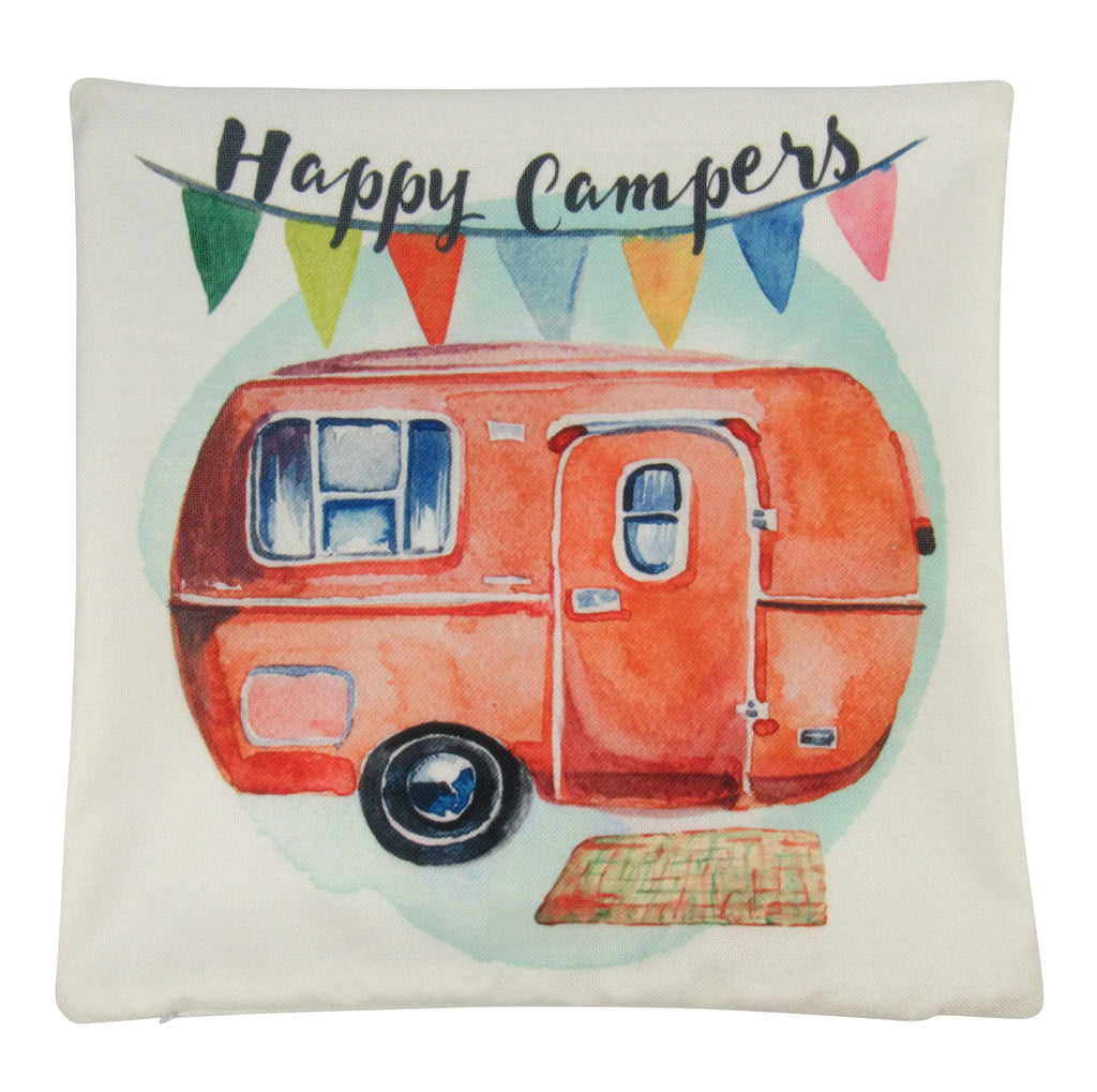 Happy Camper | Orange | Pillow Cover | Camper Decorations | Throw Pillow | Vintage Camper | Camper Gifts | Camper Decor | Gift Ideas UniikPillows