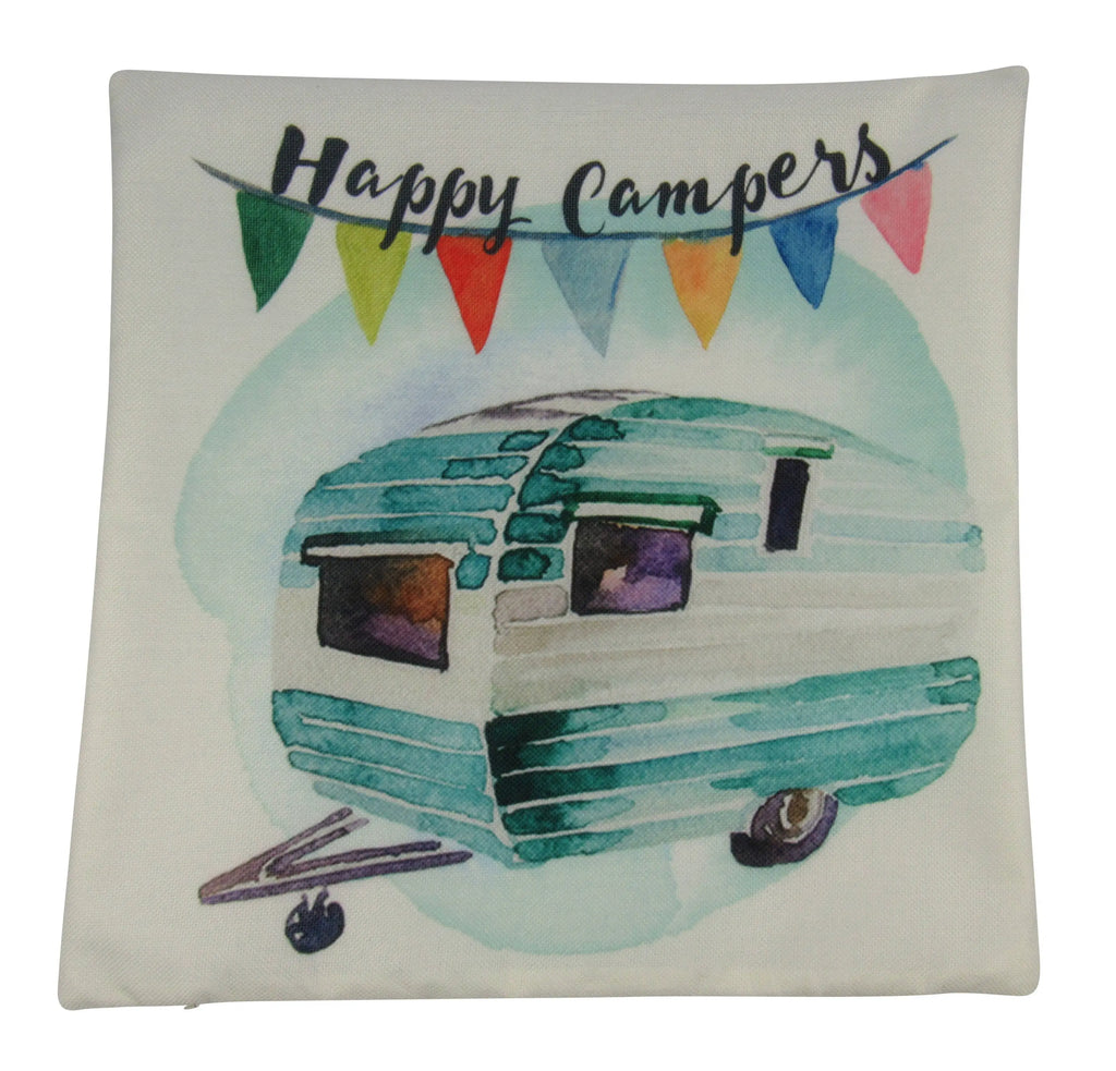 Happy Camper | Teal | Pillow Cover | Camper Decorations | Throw Pillow | Vintage Camper | Wander Lust | Camper Gifts | Camper Decor UniikPillows