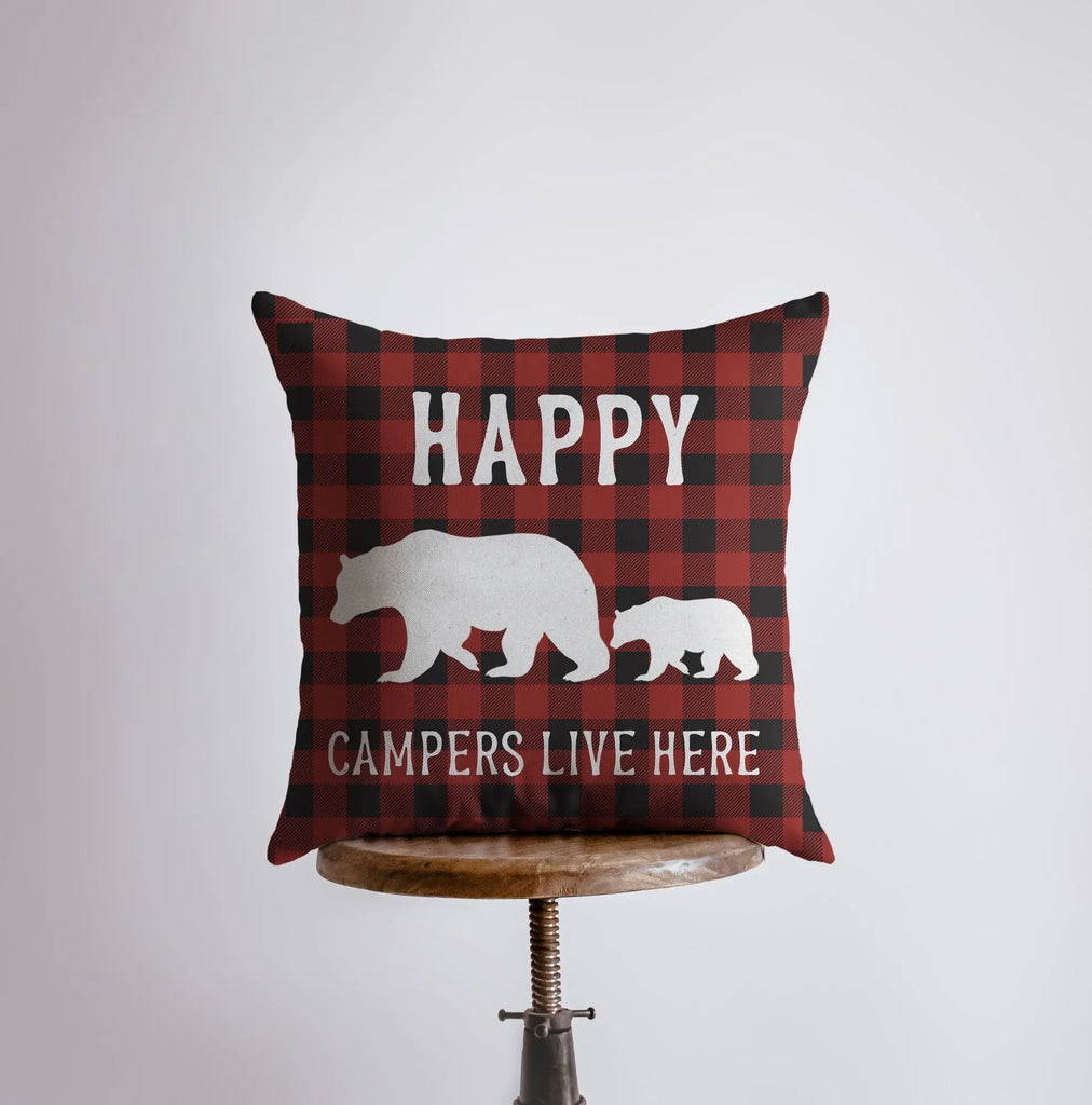Happy Campers | Pillow Cover | Home Decor | Throw Pillows | Mama Bear Decor | Cabin Decor | Plaid Pillow | Room Decor | Bedroom Decor UniikPillows
