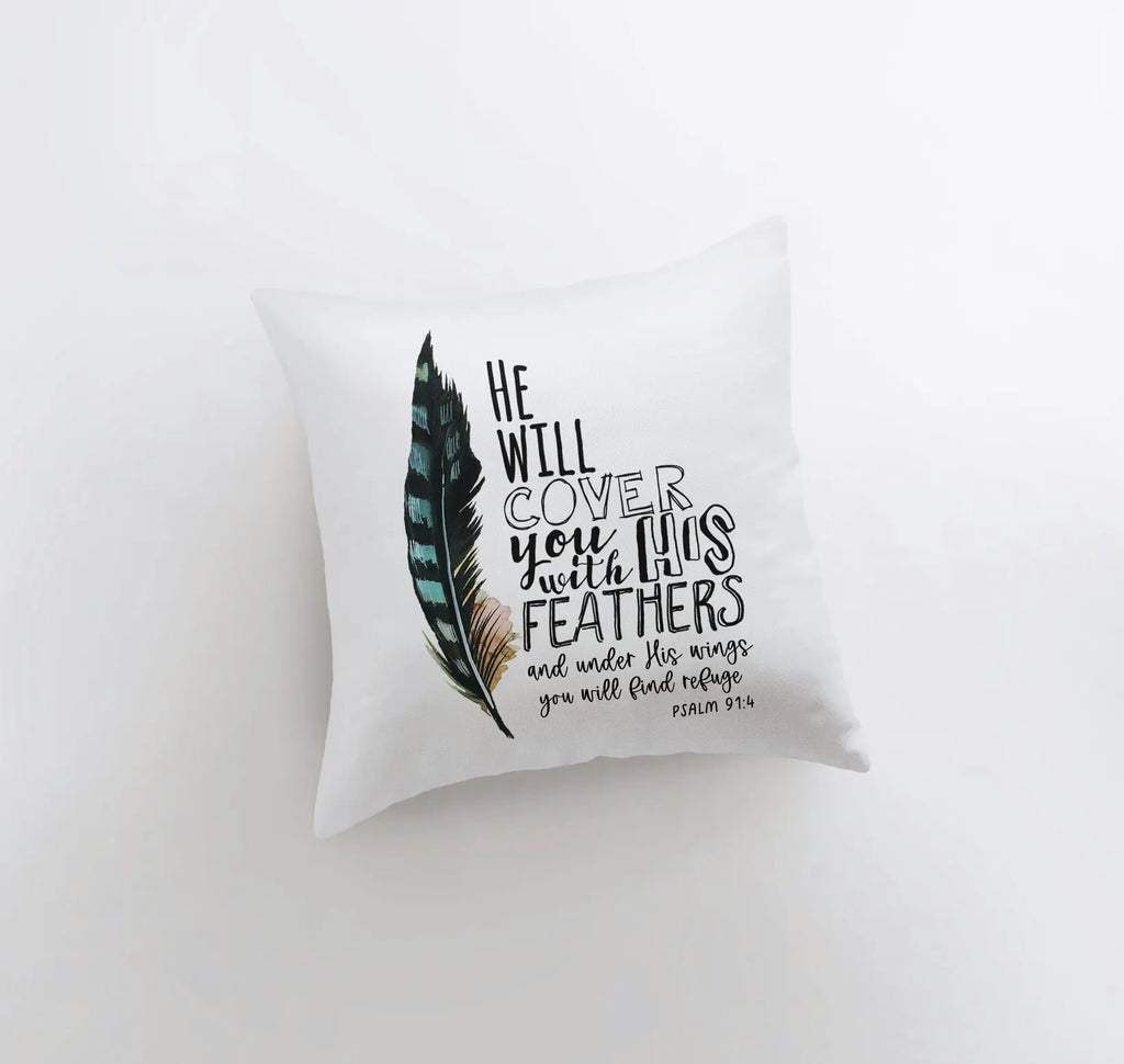 He will Cover You with His Feathers | Pillow Cover | Serve the Lord | Throw Pillow | Gospel Decor | Famous Quotes | Motivational Quotes UniikPillows