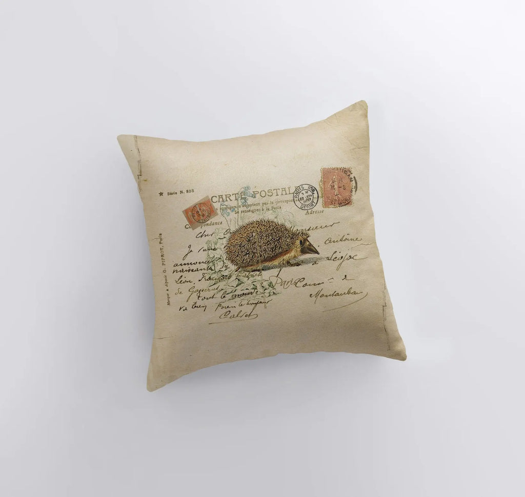 Hedgehog | Vintage | Pillow Cover | Throw Pillow | Hedgehog Pillow | Decorative Pillow Covers | Farmhouse Pillows | Postcard | Gift for her UniikPillows