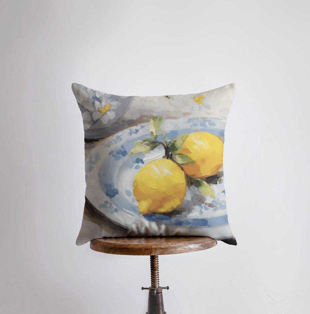 Lemon Plate Still Life | Gouache Painting | Fruit | Citrus | Food Pillow | Throw Pillow | Home Decor | Gift for Her | Pillow Cover - UniikPillows