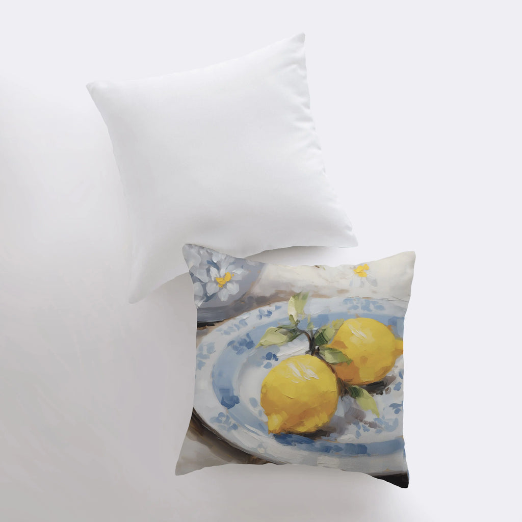 Lemon Plate Still Life | Gouache Painting | Fruit | Citrus | Food Pillow | Throw Pillow | Home Decor | Gift for Her | Pillow Cover - UniikPillows