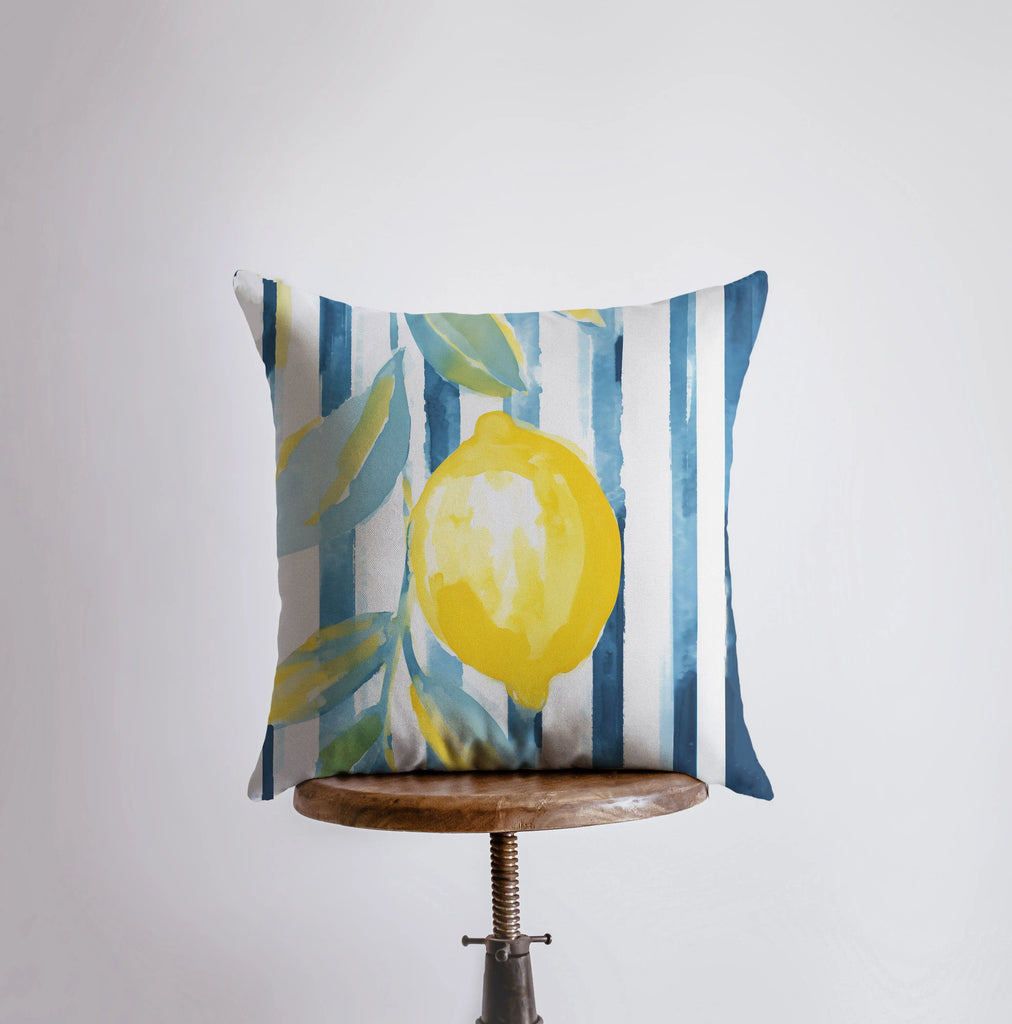 Lemon and Stripes | Gouache Painting | Food Pillow | Citrus | Abstract Still Life | Throw Pillow | Home Decor | Gift for Her | Pillow Cover - UniikPillows