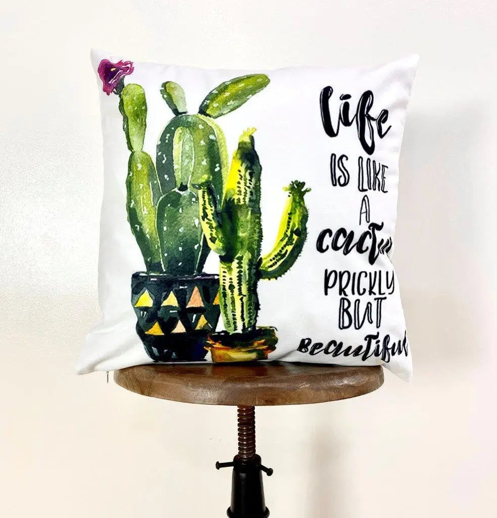Life is Like A Cactus | Pillow Cover | Good Vibes Only | Cactus Pillow | Positive Vibes | South West | Famous Quotes | Motivational Quotes UniikPillows