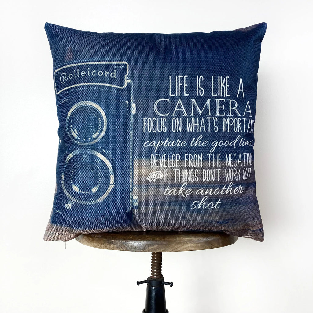 Life is Like a Camera | Photography Gifts | Gift Idea | Antique Camera | Gift for Friend | Unique Friend Gift | Happy Birthday | Mom Gift UniikPillows