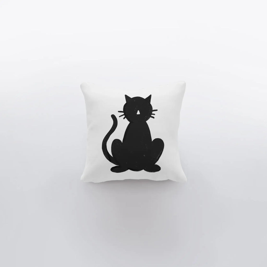 MINI Black Cat on White Pillow Cover | Fall Décor | Farmhouse Pillows | Country Décor | Fall Throw Pillows | Cute Throw Pillows | Cat Art UniikPillows
