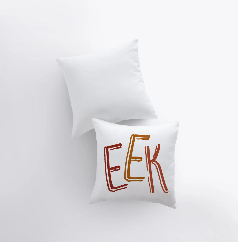 MINI EEK on White Pillow Cover | Fall Décor | Farmhouse Pillows | Country Décor | Fall Throw Pillows | Cute Throw Pillows | Bat Art UniikPillows