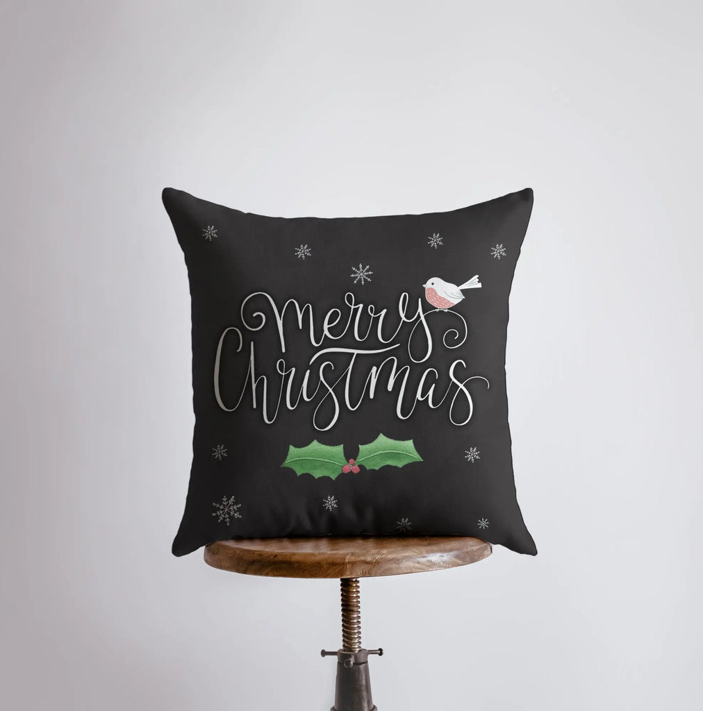 Merry Christmas | Little Bird | Christmas Pillow Cover | Christmas Decor | Throw Pillow | Home Décor | Black Throw Pillows | Pillow Decor UniikPillows