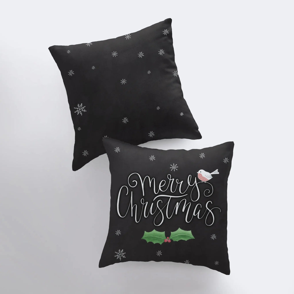 Merry Christmas | Little Bird | Christmas Pillow Cover | Christmas Decor | Throw Pillow | Home Décor | Black Throw Pillows | Pillow Decor UniikPillows