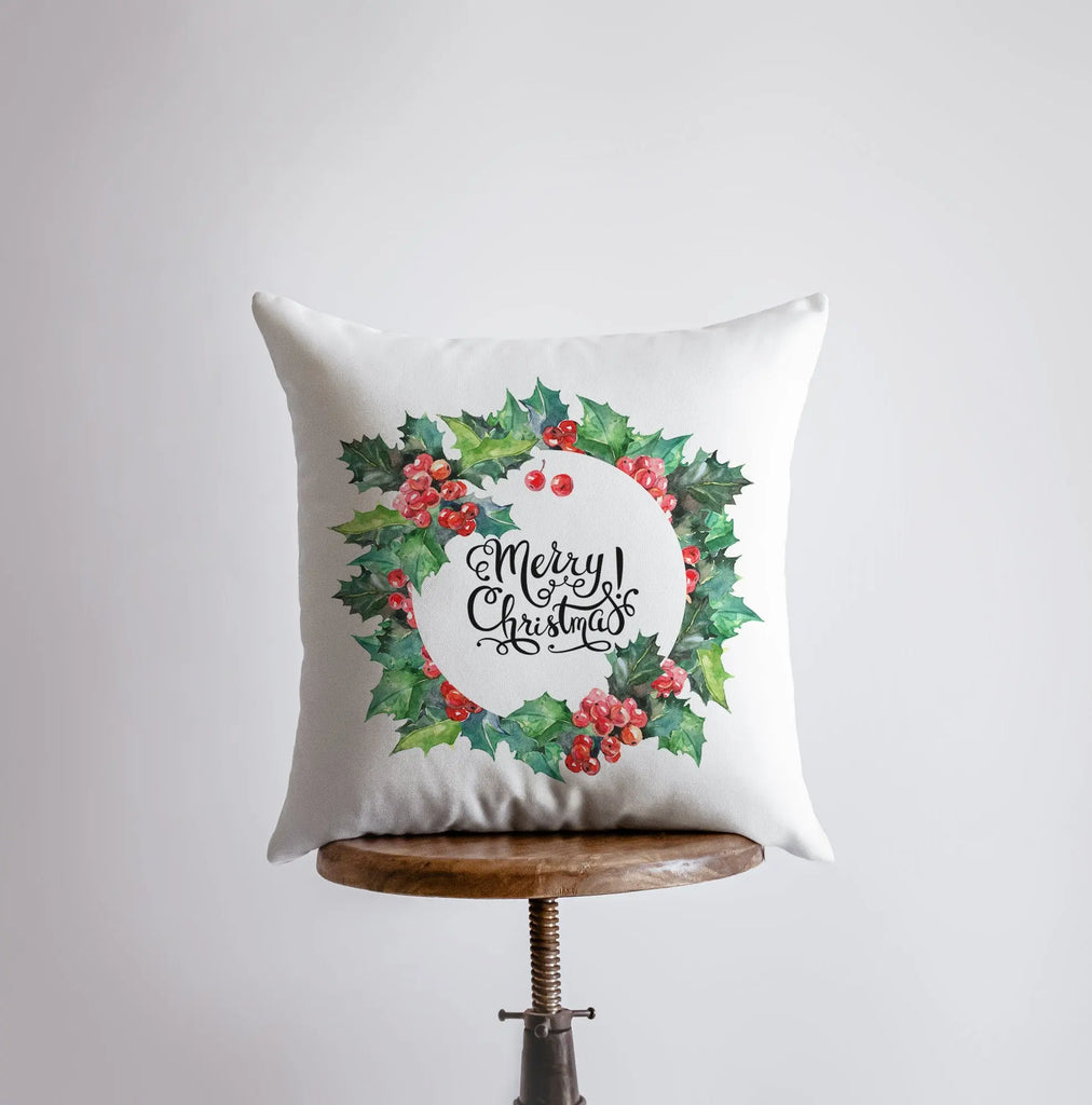 Merry Christmas | Red Berry Wreath | Pillow Cover | Christmas Pillowcases | Christmas Decor | Throw Pillow | Christmas tree | Christmas Gifts UniikPillows