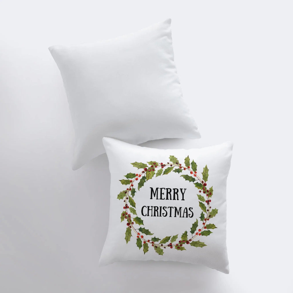 Merry Christmas | Wreath | Pillow Cover | Christmas Pillow | Christmas Decor | Throw Pillow | Home Decor | Decorative Pillows for Couch | Sofa Pillow UniikPillows