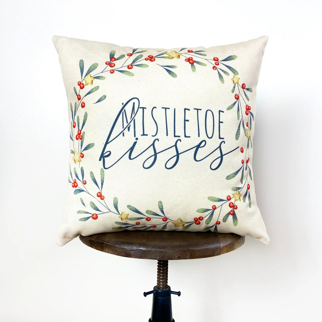 Mistletoe Kisses Wreath | Throw Pillow Cover | Best Friend Christmas Gift | Rustic Farmhouse Decor | Farmhouse Decor | Decorative Pillows for Couch UniikPillows