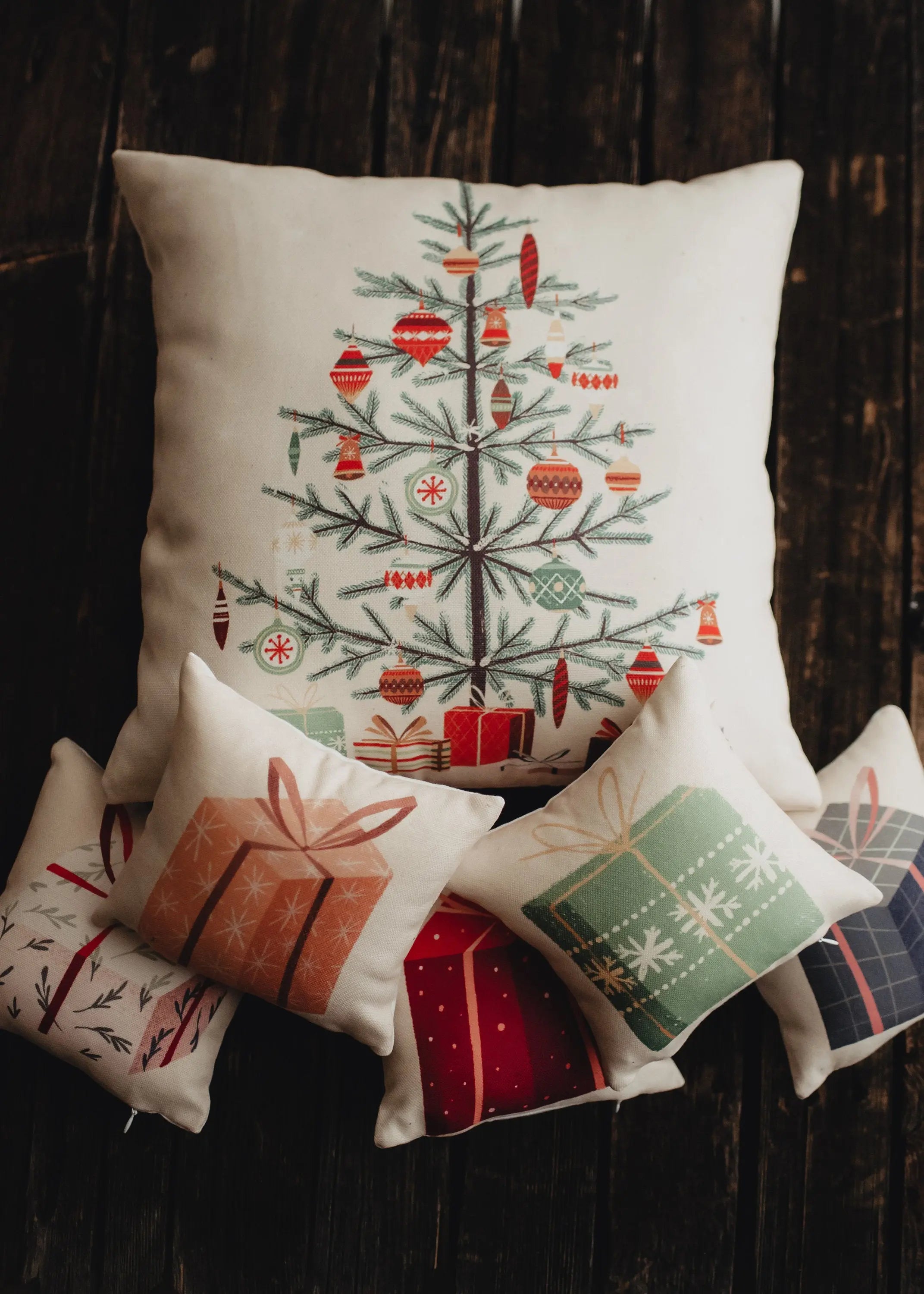 Farmhouse Pine Grove Trees Pillow Green Christmas Embroidered