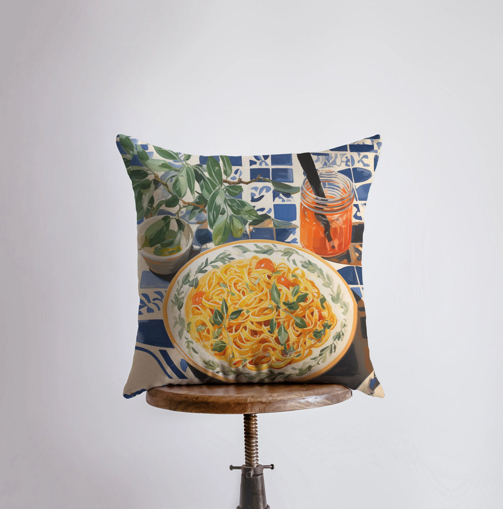 Pasta Picnic | Gouache Painting | Food Pillow | Abstract Still Life | Throw Pillow | Home Decor | Gift for Her | Pillow Cover | Travel Gift - UniikPillows