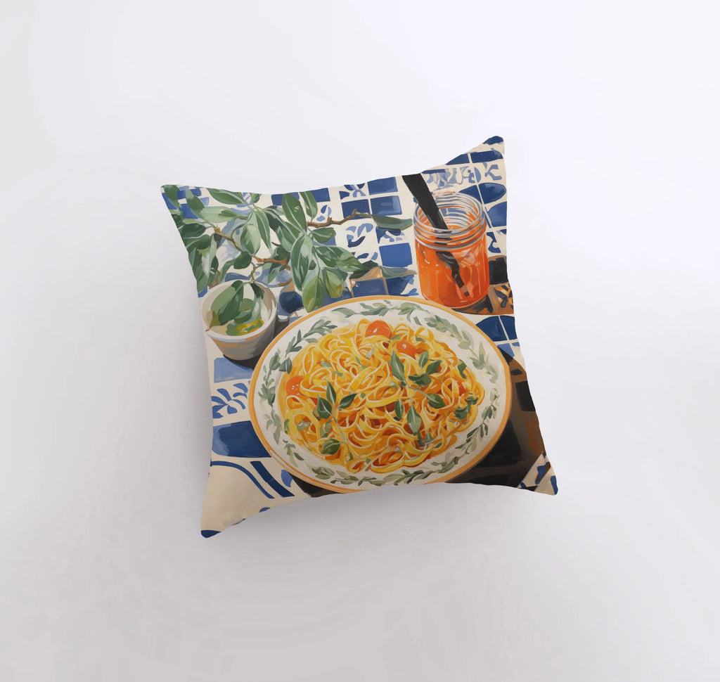 Pasta Picnic | Gouache Painting | Food Pillow | Abstract Still Life | Throw Pillow | Home Decor | Gift for Her | Pillow Cover | Travel Gift - UniikPillows