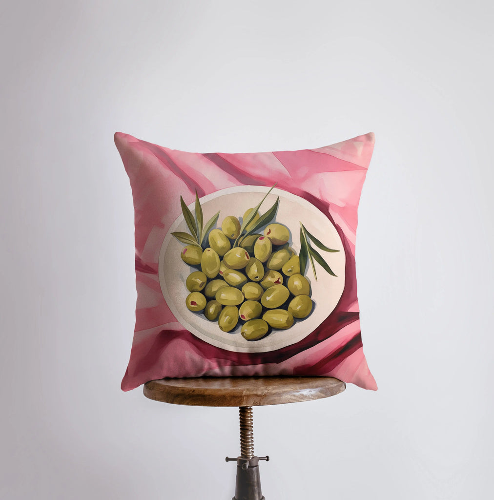 Pink Olives | Gouache Painting | Food Pillow | Abstract Still Life | Throw Pillow | Home Decor | Gift for Her | Pillow Cover | Travel Gift - UniikPillows